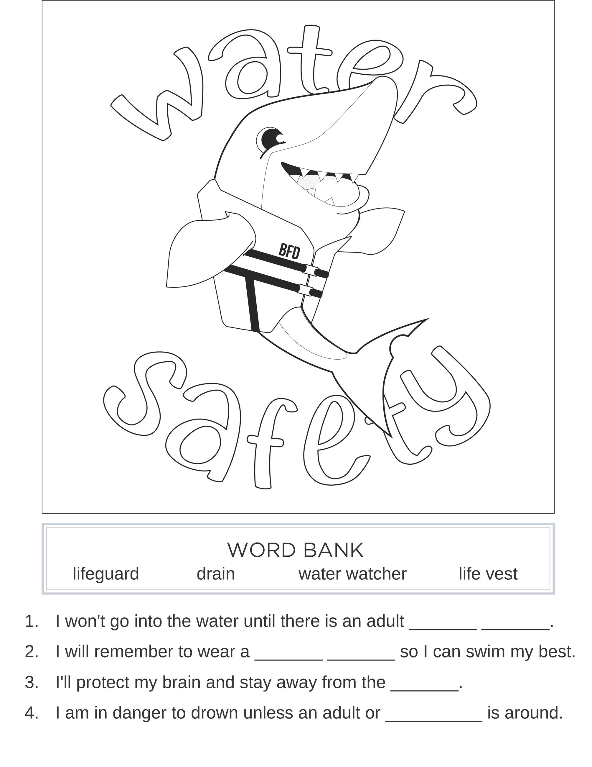 drowning prevention educational coloring sheet