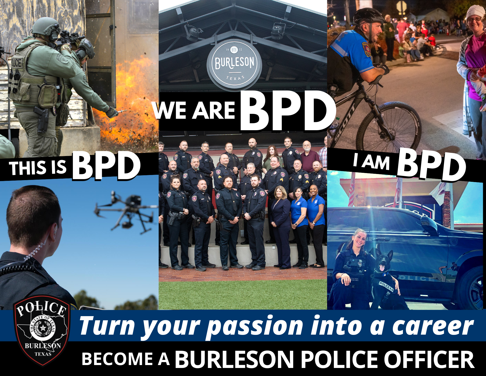 We are Burleson Police Department photo collage