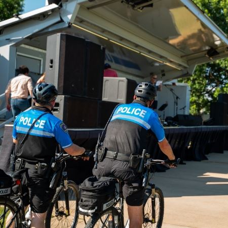 Officers patrolling in bikes