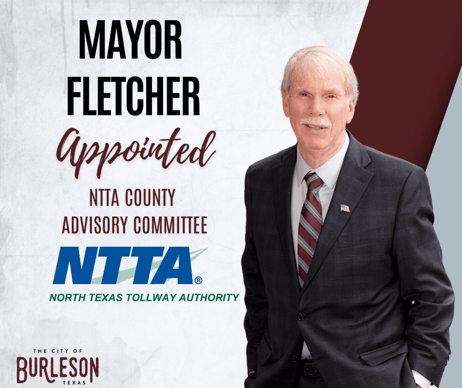 photo of Mayor Fletcher with text stating he was appointed to the NTTA county advisory committee