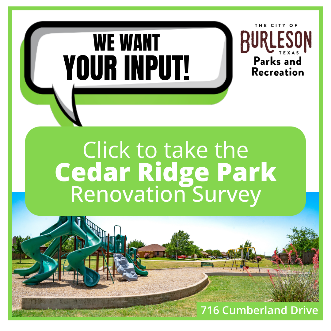 Image stating Click here to take the Cedar Ridge Park Renovation survey