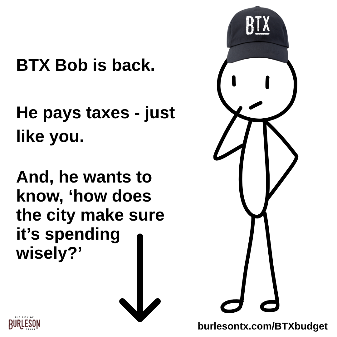 a graphic of the a stick figure wanting to know how does the city make sure it’s spending wisely??