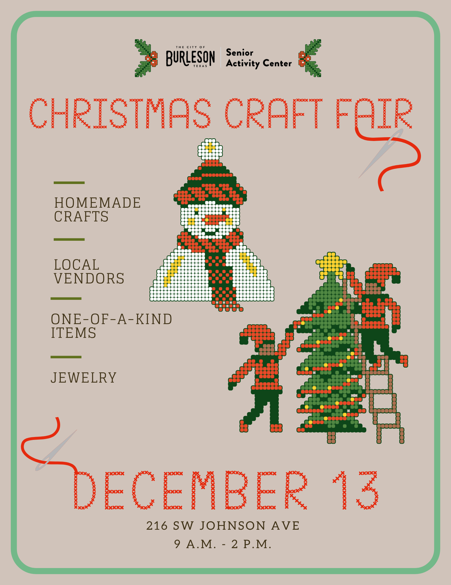 Flyer promoting the Christmas Craft Fair at the Senior Center on December 13 at 9 a.m.