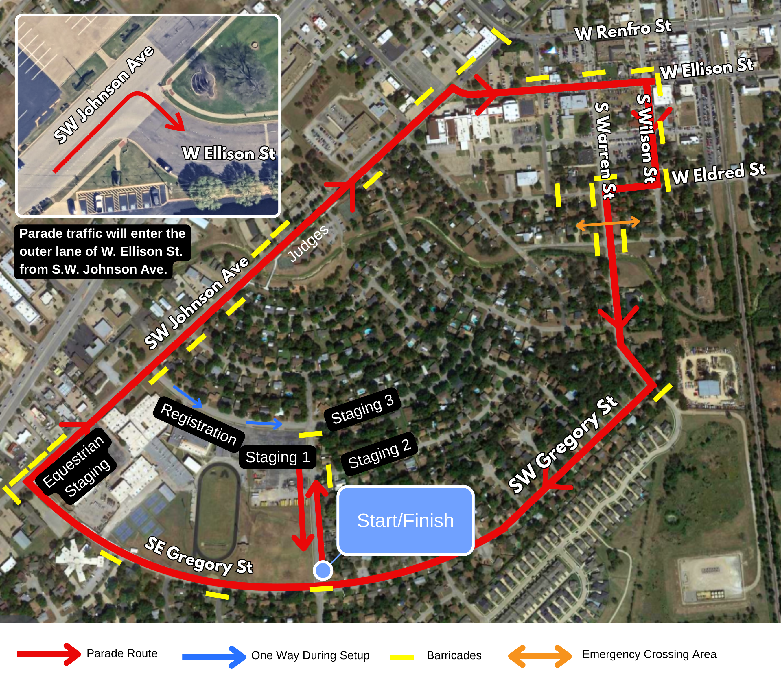 map of the Christmas parade route for BTX-Mas 2025