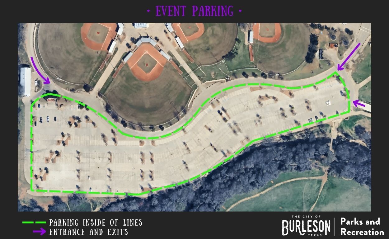 Map of Parking areas for Boo Bash on October 25 at 5:30 p.m.