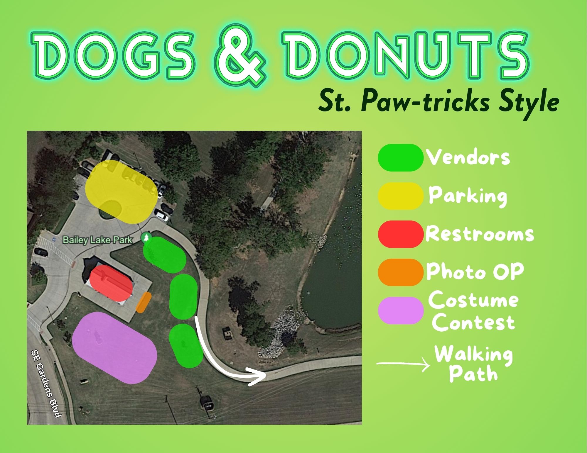 Parking map for Dogs and Donuts on March 7 at 8:30 a.m.
