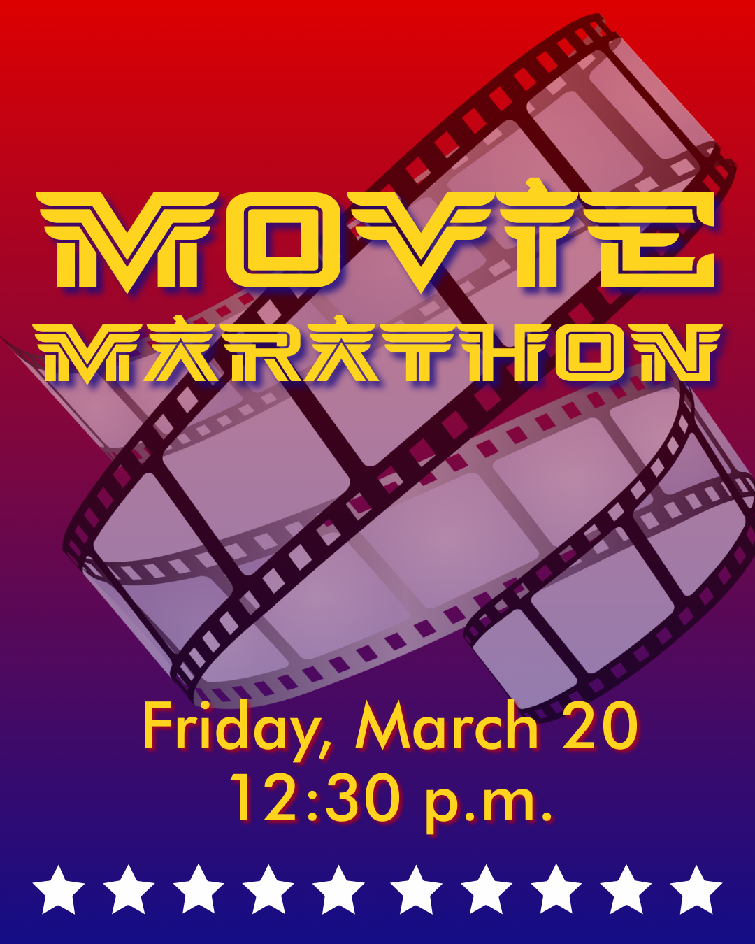 Movie marathon flyer for event on March 20 at 12:30 p.m. at the Burleson Public Library