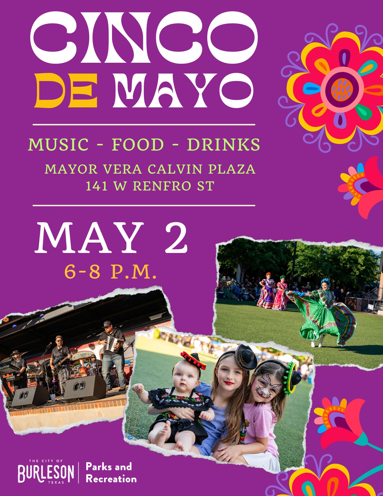Flyer advertising Cinco de Mayo on May 2 starting at 6 p.m.