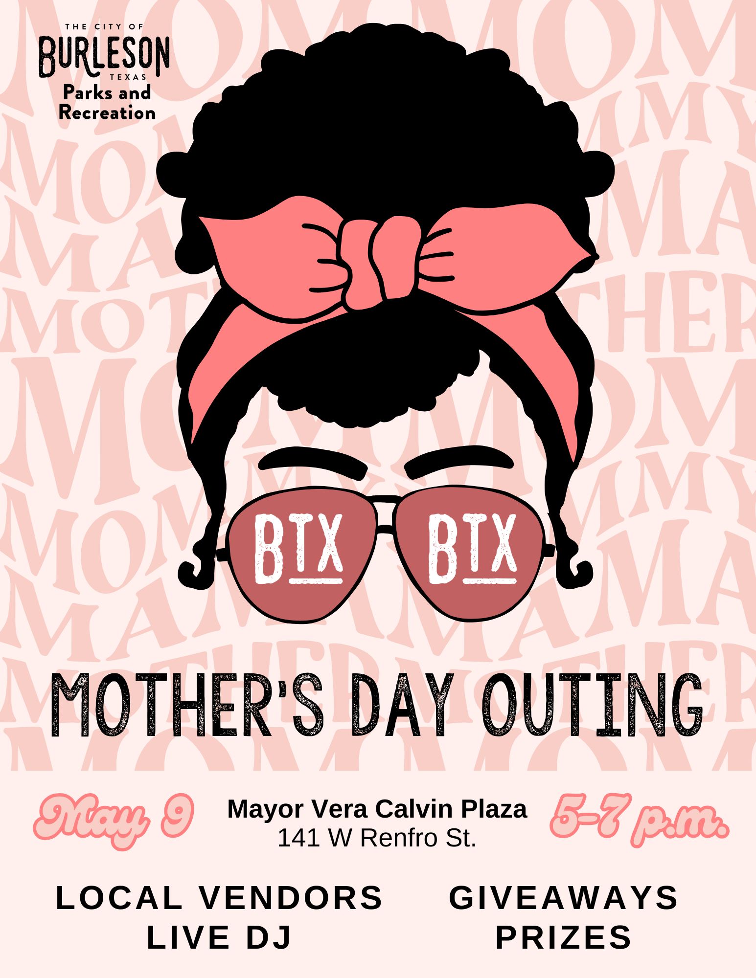 Flyer advertising Mother's Day Outing on May 9 starting at 5 p.m.