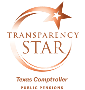 Texas Comptroller Transparency Stars Award Logo indicating an award in Public Pensions