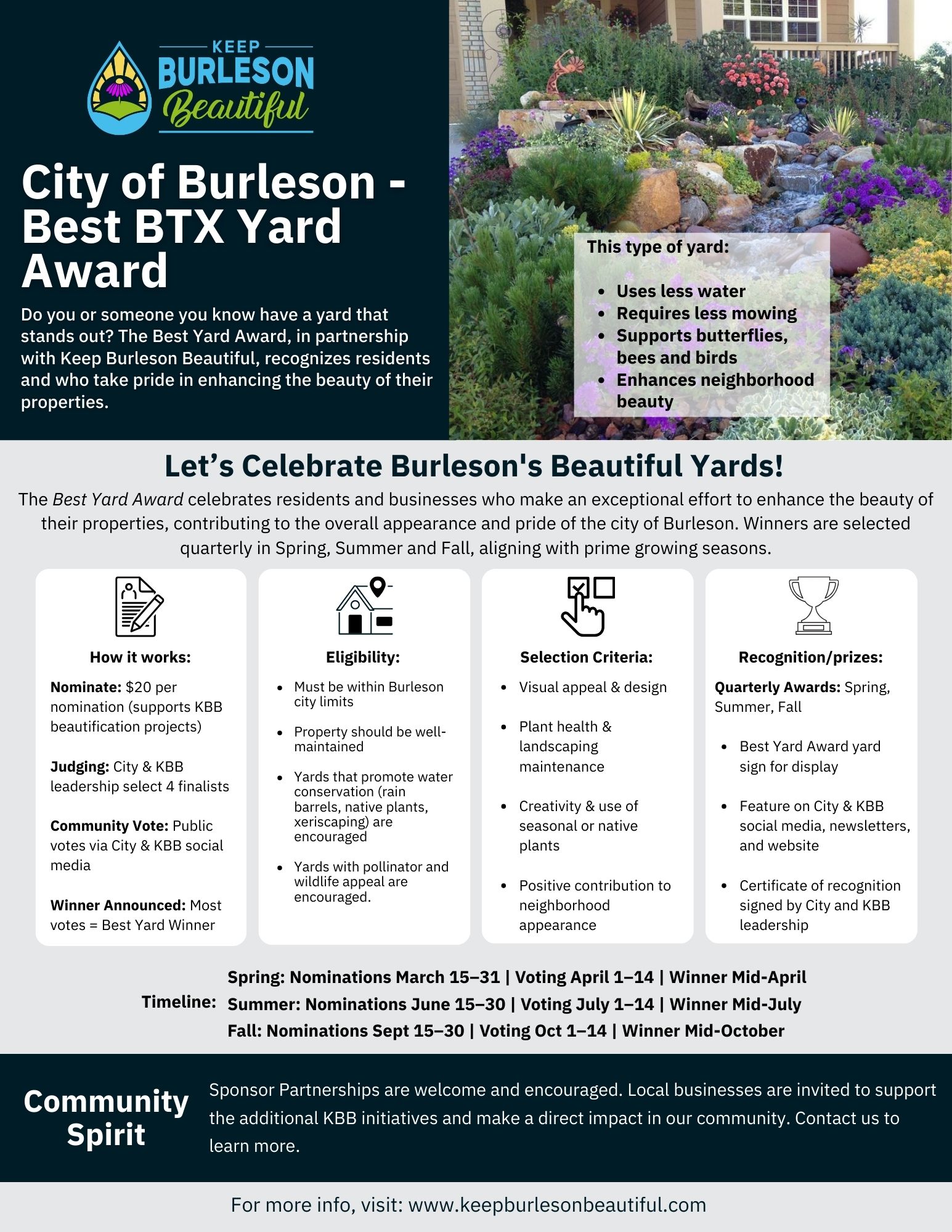 Flyer explaining details and requirements for the Best Yard in BTX Award