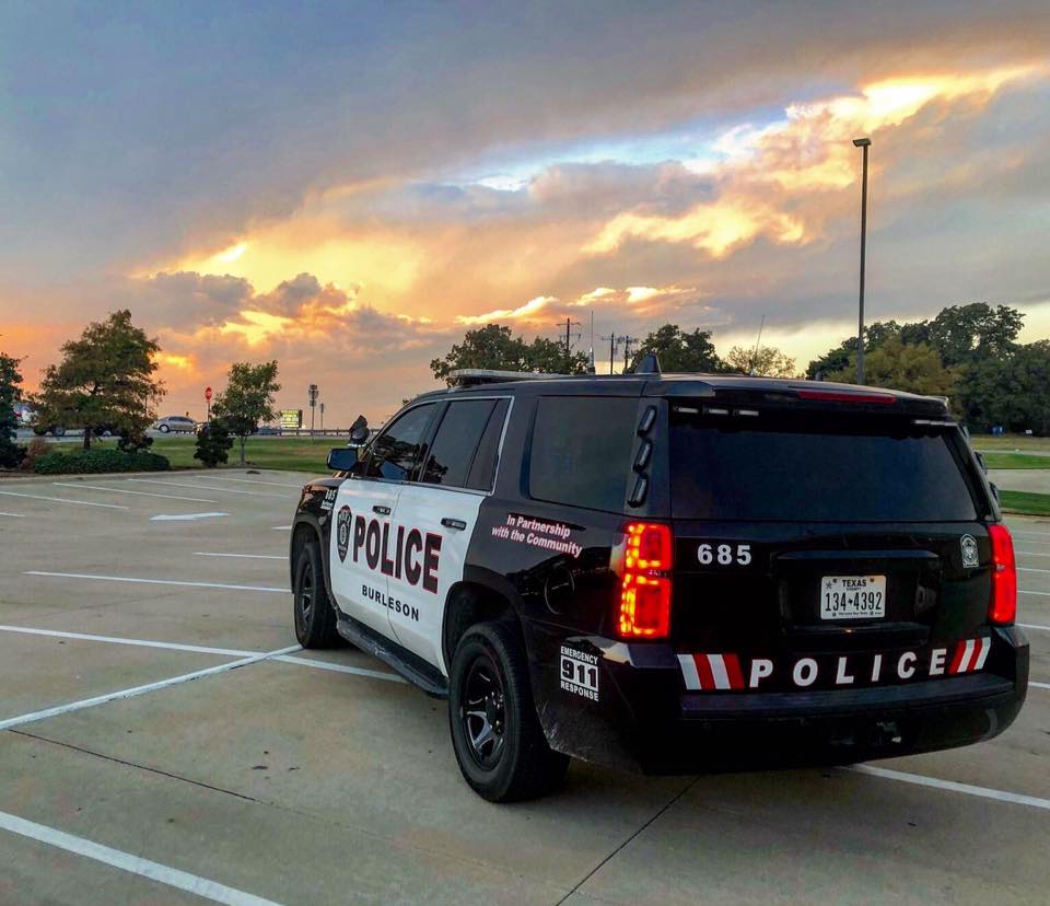 Photo of Burleson Police SUV at sunset