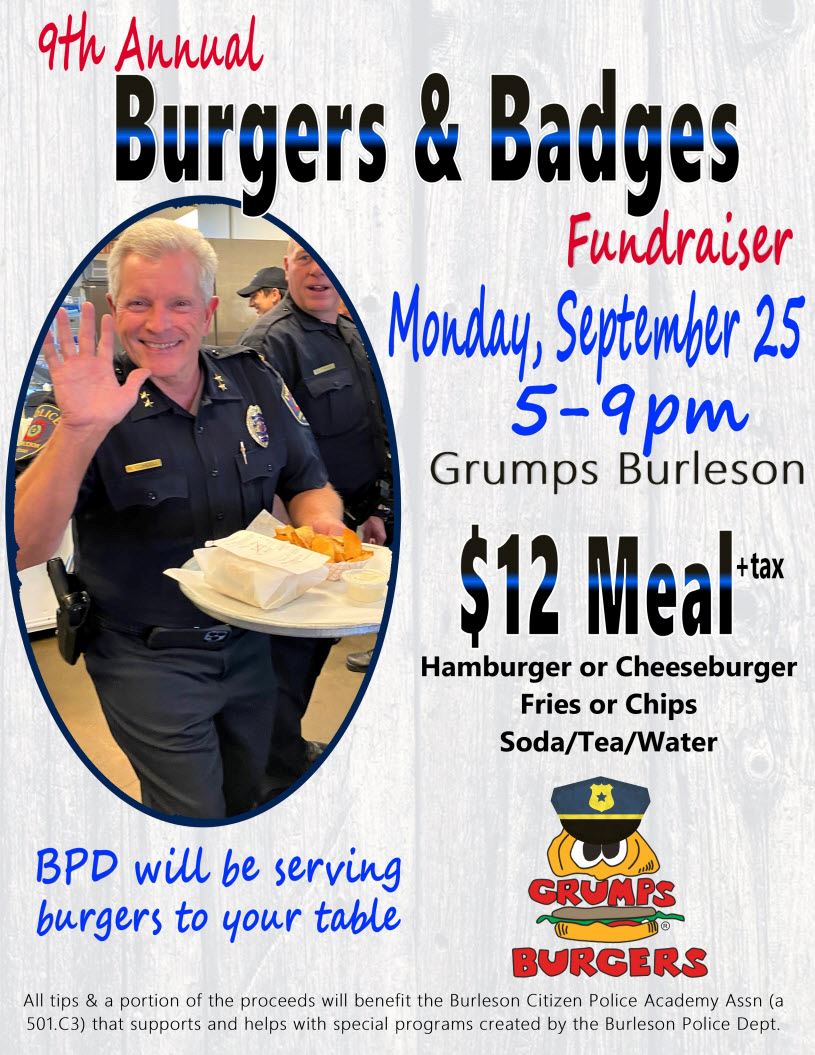 flyer advertising Burgers & Badges event