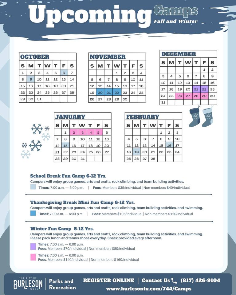 graphic with information about kids camps